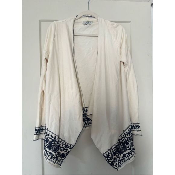 Lucky Brand Open Front Cardigan 100% Cotton Blue White Floral Waterfall  Small - Picture 1 of 6